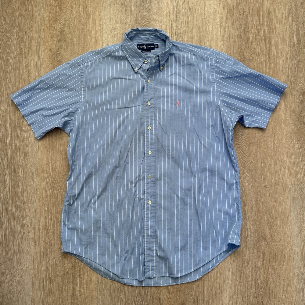 Polo Ralph Lauren Shirt XL Mens Classic Fit Short Sleeve Striped Blue‎ White